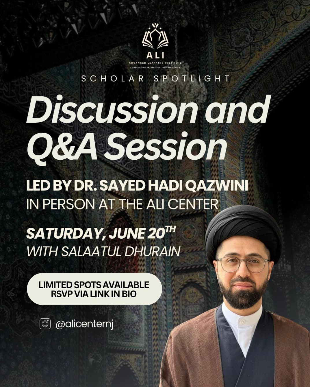 Q&A Discussion with Sayyid Hadi Qazwini event flyer